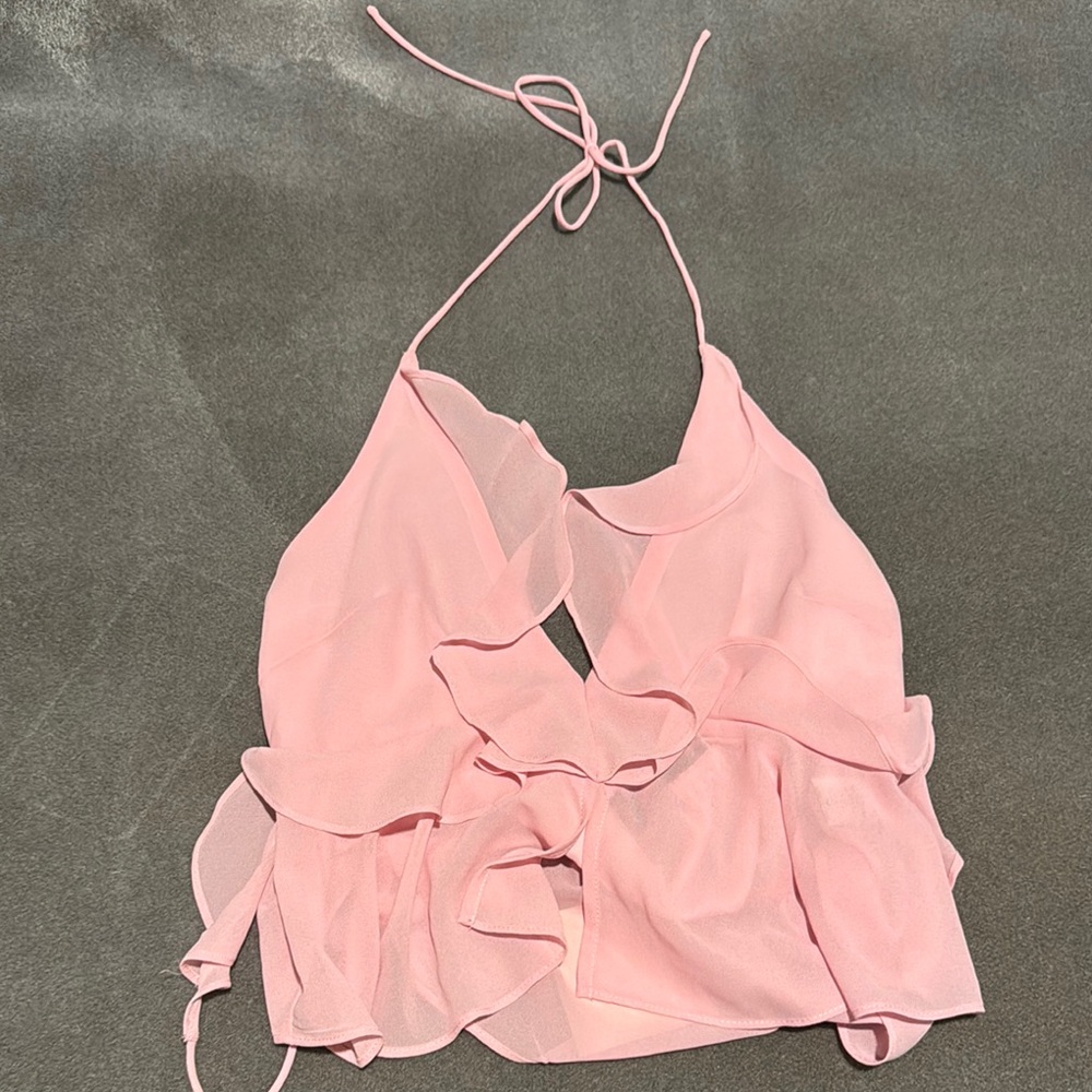 NWT Kittenish Pink Ruffle Halter Top
